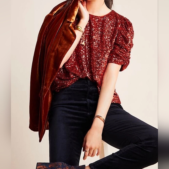 Anthropologie Tops - Anthropologie Marie sequin puff-sleeve top Size 6 New Without Tags